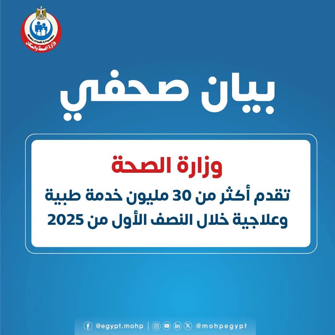 وزارة الصحة تقدم أكثر من 30 مليون خدمة طبية وعلاجية