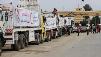 الهلال الأحمر المصري يدفع نحو 2400 طن مساعدات غذائية وطبية في قافلة «زاد العزة» الـ 16 إلى غزة