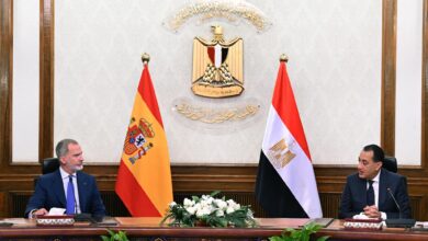 ملك أسبانيا يؤكد دور مصر المهم في المنطقة وخاصة فيما يتعلق بالقضية الفلسطينية
